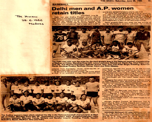 Baseball Activities: 1984 – 1990.